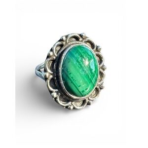 Malachite Solid 925 Sterling Silver Ring 8.5